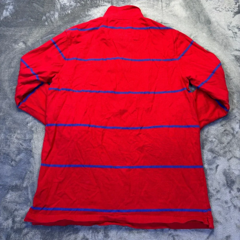 Chaps Red Blue Striped Quarter Zip Pullover‎ Sweatshirt Men's Size Medium